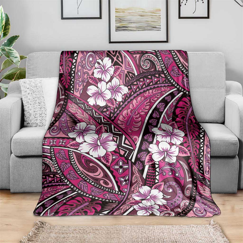 Polynesian Hibiscus Tropical Pink Floral Blanket Tribal Pattern - Polynesian Pride