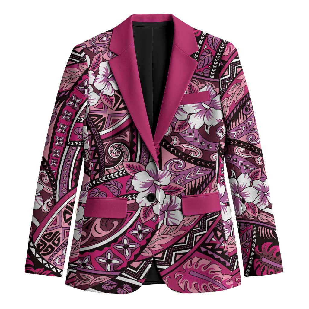 Polynesian Hibiscus Tropical Pink Floral Blazer Tribal Pattern - Polynesian Pride