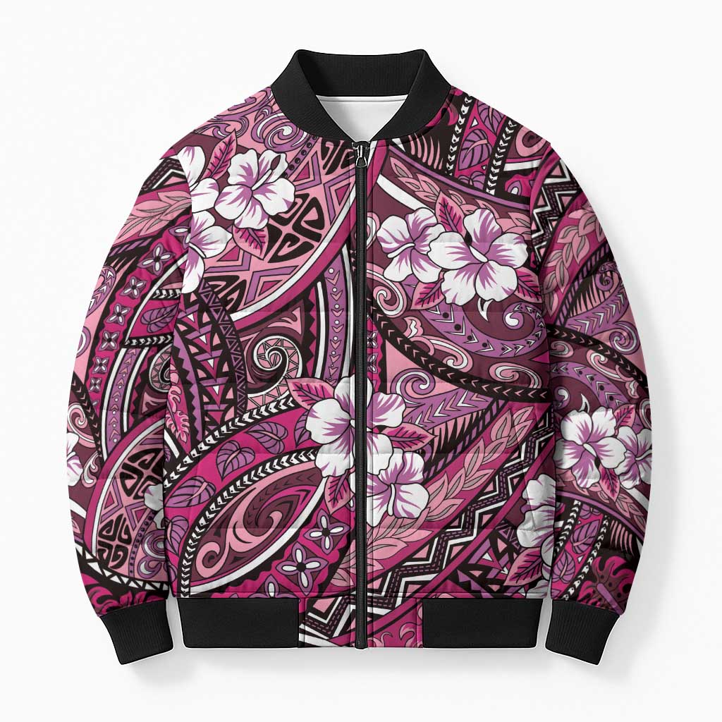 Polynesian Hibiscus Tropical Pink Floral Bomber Puffer Jacket Tribal Pattern LT01 Unisex Pink - Polynesian Pride