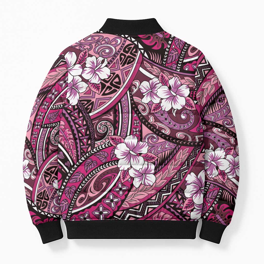 Polynesian Hibiscus Tropical Pink Floral Bomber Puffer Jacket Tribal Pattern LT01 - Polynesian Pride