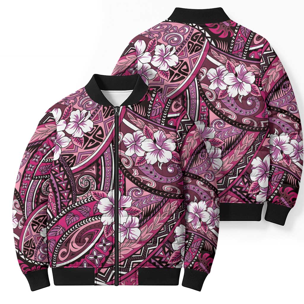 Polynesian Hibiscus Tropical Pink Floral Bomber Puffer Jacket Tribal Pattern LT01 - Polynesian Pride