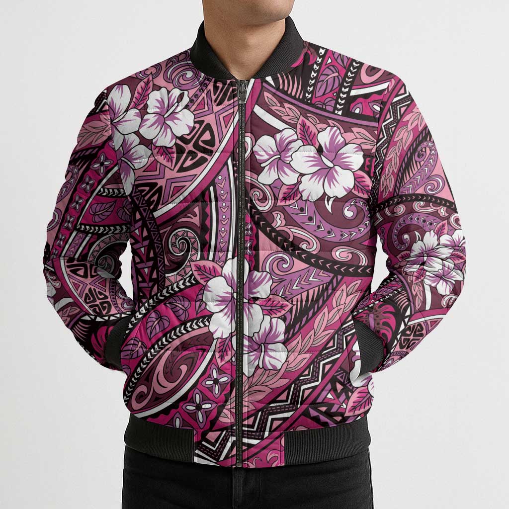 Polynesian Hibiscus Tropical Pink Floral Bomber Puffer Jacket Tribal Pattern LT01 - Polynesian Pride