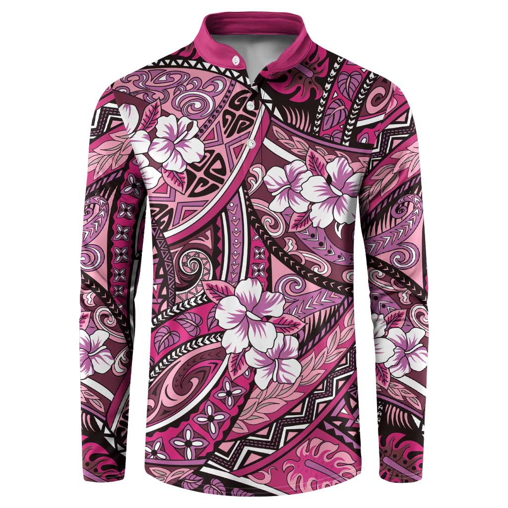 Polynesian Hibiscus Tropical Pink Floral Button Sweatshirt Tribal Pattern LT01 Pink - Polynesian Pride