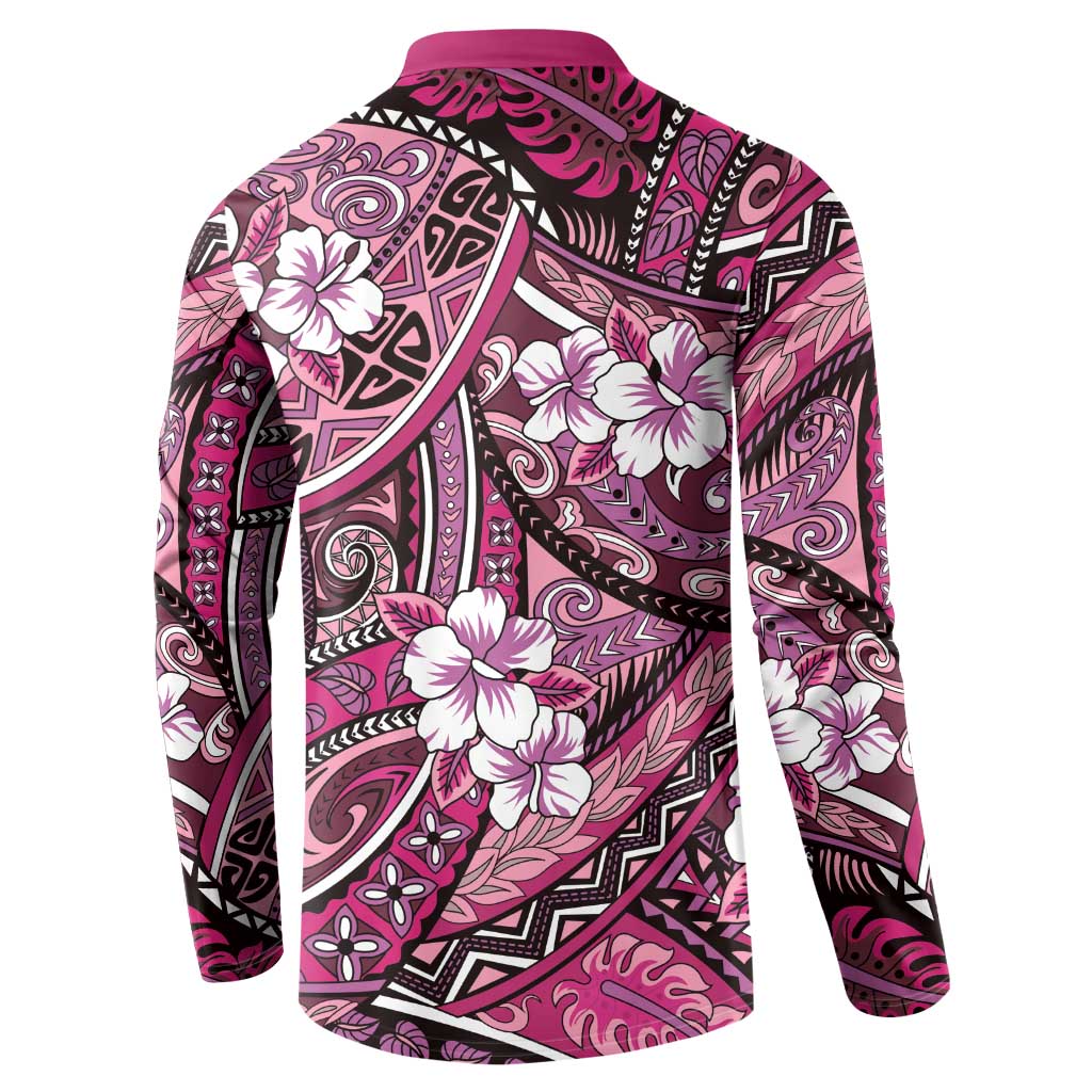 Polynesian Hibiscus Tropical Pink Floral Button Sweatshirt Tribal Pattern LT01 - Polynesian Pride