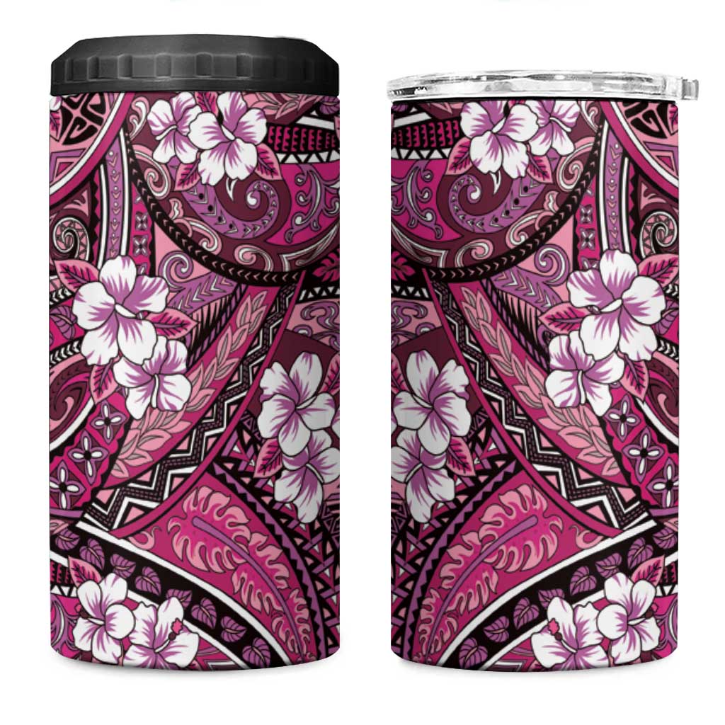 Polynesian Hibiscus Tropical Pink Floral 4 in 1 Can Cooler Tumbler Tribal Pattern LT01 One Size: 16 oz Pink - Polynesian Pride