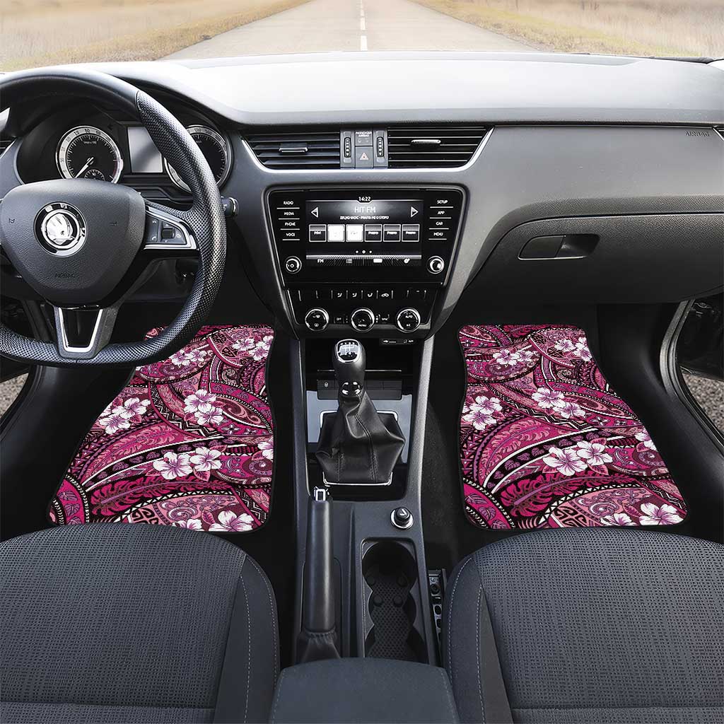 Polynesian Hibiscus Tropical Pink Floral Car Mats Tribal Pattern LT01 Set 2pcs - Front Pink - Polynesian Pride