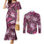 Polynesian Hibiscus Tropical Pink Floral Couples Matching Mermaid Dress and Long Sleeve Button Shirt Tribal Pattern - Polynesian Pride