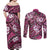 Polynesian Hibiscus Tropical Pink Floral Couples Matching Off Shoulder Maxi Dress and Long Sleeve Button Shirt Tribal Pattern - Polynesian Pride