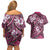 Polynesian Hibiscus Tropical Pink Floral Couples Matching Off Shoulder Short Dress and Hawaiian Shirt Tribal Pattern - Polynesian Pride