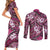 Polynesian Hibiscus Tropical Pink Floral Couples Matching Short Sleeve Bodycon Dress and Long Sleeve Button Shirt Tribal Pattern - Polynesian Pride
