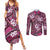 Polynesian Hibiscus Tropical Pink Floral Couples Matching Summer Maxi Dress and Long Sleeve Button Shirt Tribal Pattern - Polynesian Pride