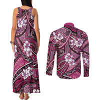 Polynesian Hibiscus Tropical Pink Floral Couples Matching Tank Maxi Dress and Long Sleeve Button Shirt Tribal Pattern LT01 - Polynesian Pride