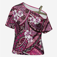 Polynesian Hibiscus Tropical Pink Floral Cross Shoulder Shirt Tribal Pattern LT01 Female Pink - Polynesian Pride