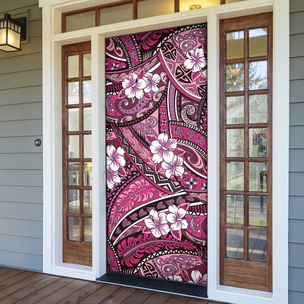 Polynesian Hibiscus Tropical Pink Floral Door Cover Tribal Pattern - Polynesian Pride