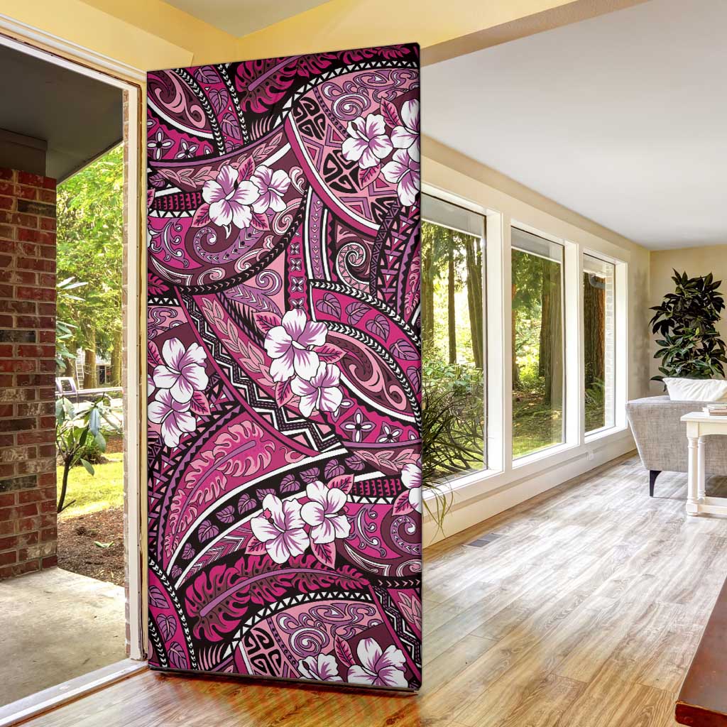 Polynesian Hibiscus Tropical Pink Floral Door Cover Tribal Pattern - Polynesian Pride