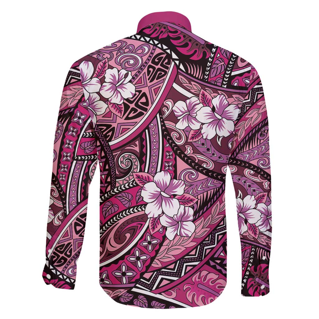 Polynesian Hibiscus Tropical Pink Floral Family Matching Puletasi and Hawaiian Shirt Tribal Pattern - Polynesian Pride