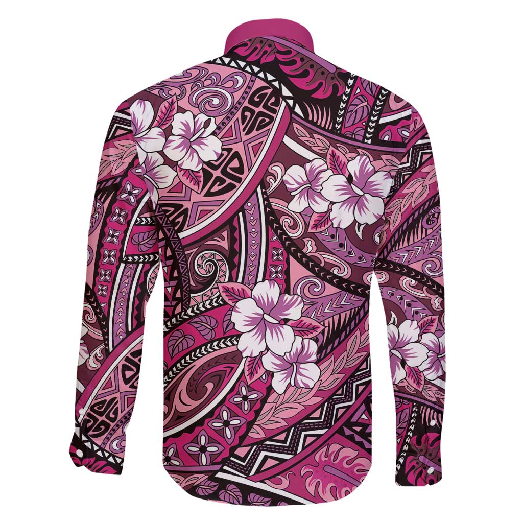 Polynesian Hibiscus Tropical Pink Floral Family Matching Short Sleeve Bodycon Dress and Hawaiian Shirt Tribal Pattern - Polynesian Pride