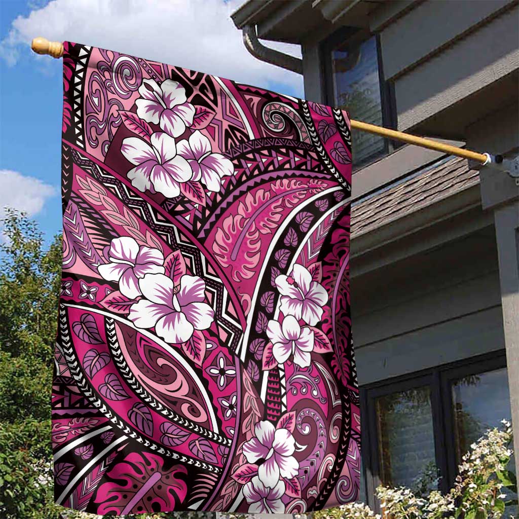 Polynesian Hibiscus Tropical Pink Floral Garden Flag Tribal Pattern - Polynesian Pride