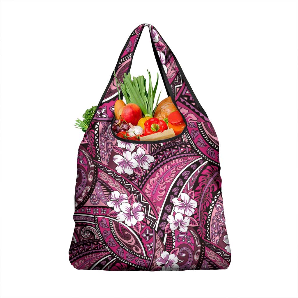Polynesian Hibiscus Tropical Pink Floral Grocery Bag Tribal Pattern LT01 1-pack One Size Pink - Polynesian Pride