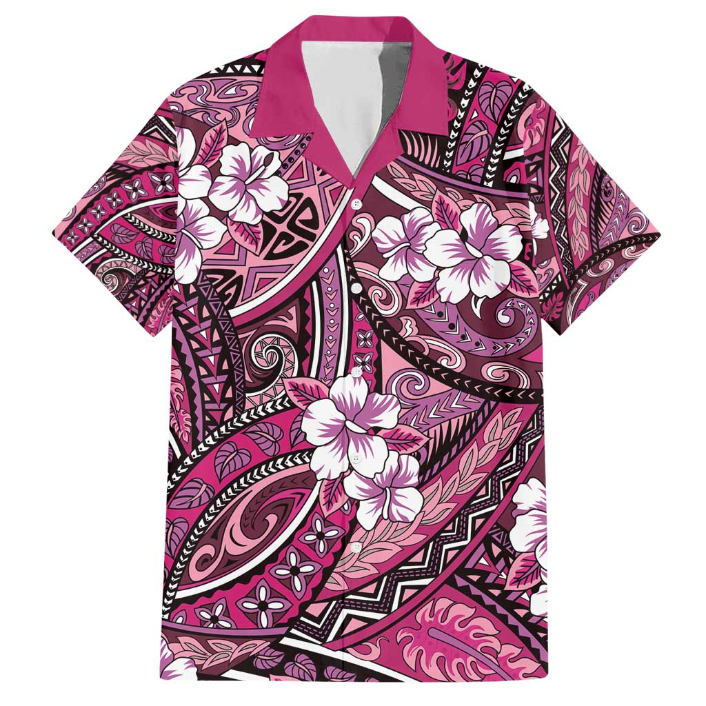 Polynesian Hibiscus Tropical Pink Floral Hawaiian Shirt Tribal Pattern - Polynesian Pride