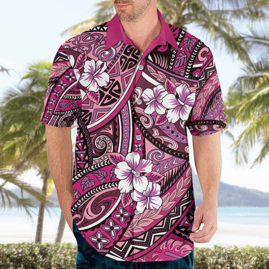 Polynesian Hibiscus Tropical Pink Floral Hawaiian Shirt Tribal Pattern - Polynesian Pride