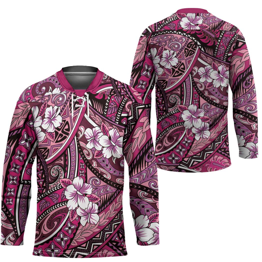 Polynesian Hibiscus Tropical Pink Floral Hockey Jersey Tribal Pattern LT01 - Polynesian Pride
