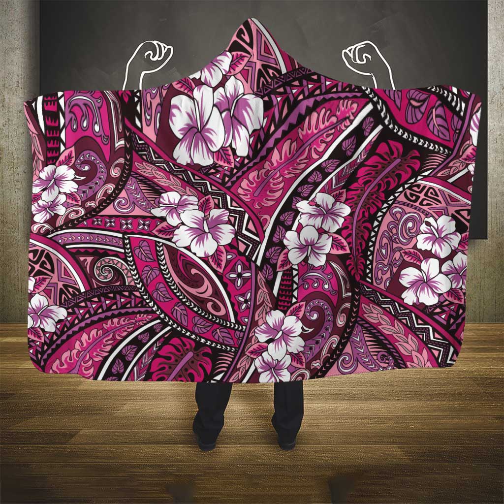 Polynesian Hibiscus Tropical Pink Floral Hooded Blanket Tribal Pattern - Polynesian Pride