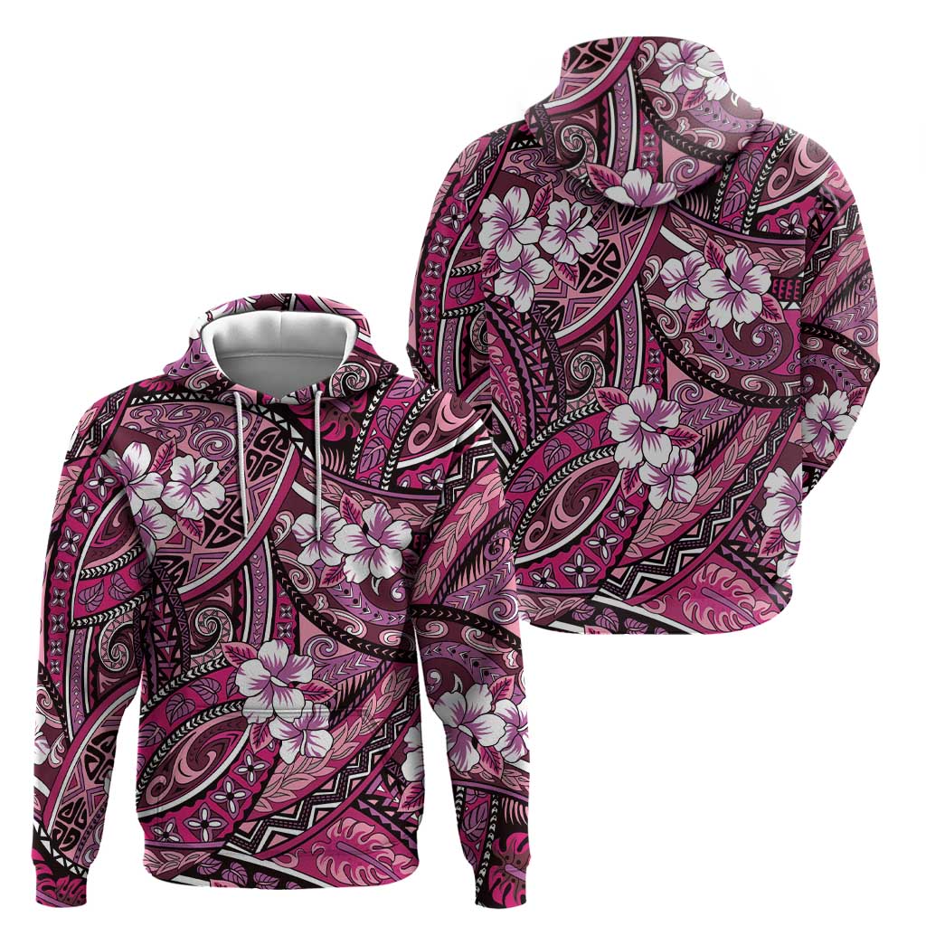 Polynesian Hibiscus Tropical Pink Floral Hoodie Tribal Pattern - Polynesian Pride