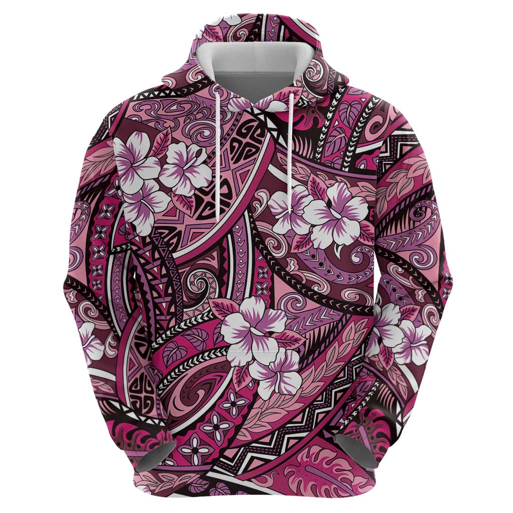 Polynesian Hibiscus Tropical Pink Floral Hoodie Tribal Pattern - Polynesian Pride
