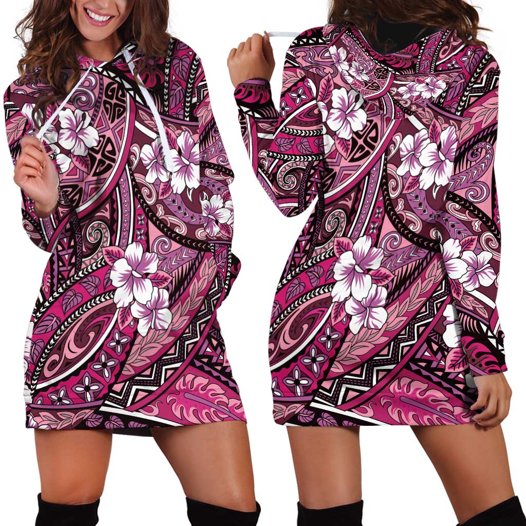 Polynesian Hibiscus Tropical Pink Floral Hoodie Dress Tribal Pattern LT01 - Polynesian Pride