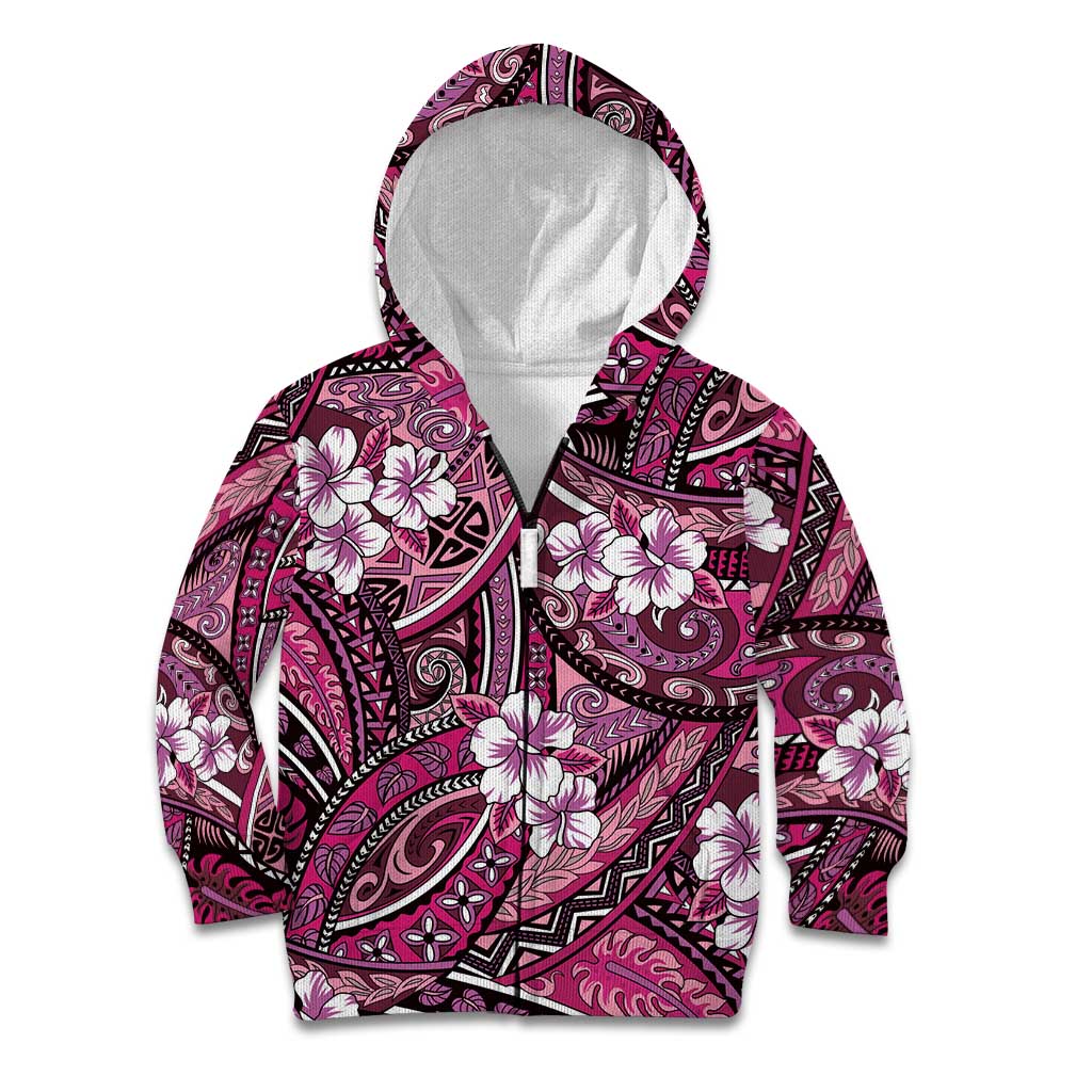 Polynesian Hibiscus Tropical Pink Floral Kid Hoodie Tribal Pattern - Polynesian Pride