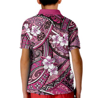 Polynesian Hibiscus Tropical Pink Floral Kid Polo Shirt Tribal Pattern - Polynesian Pride