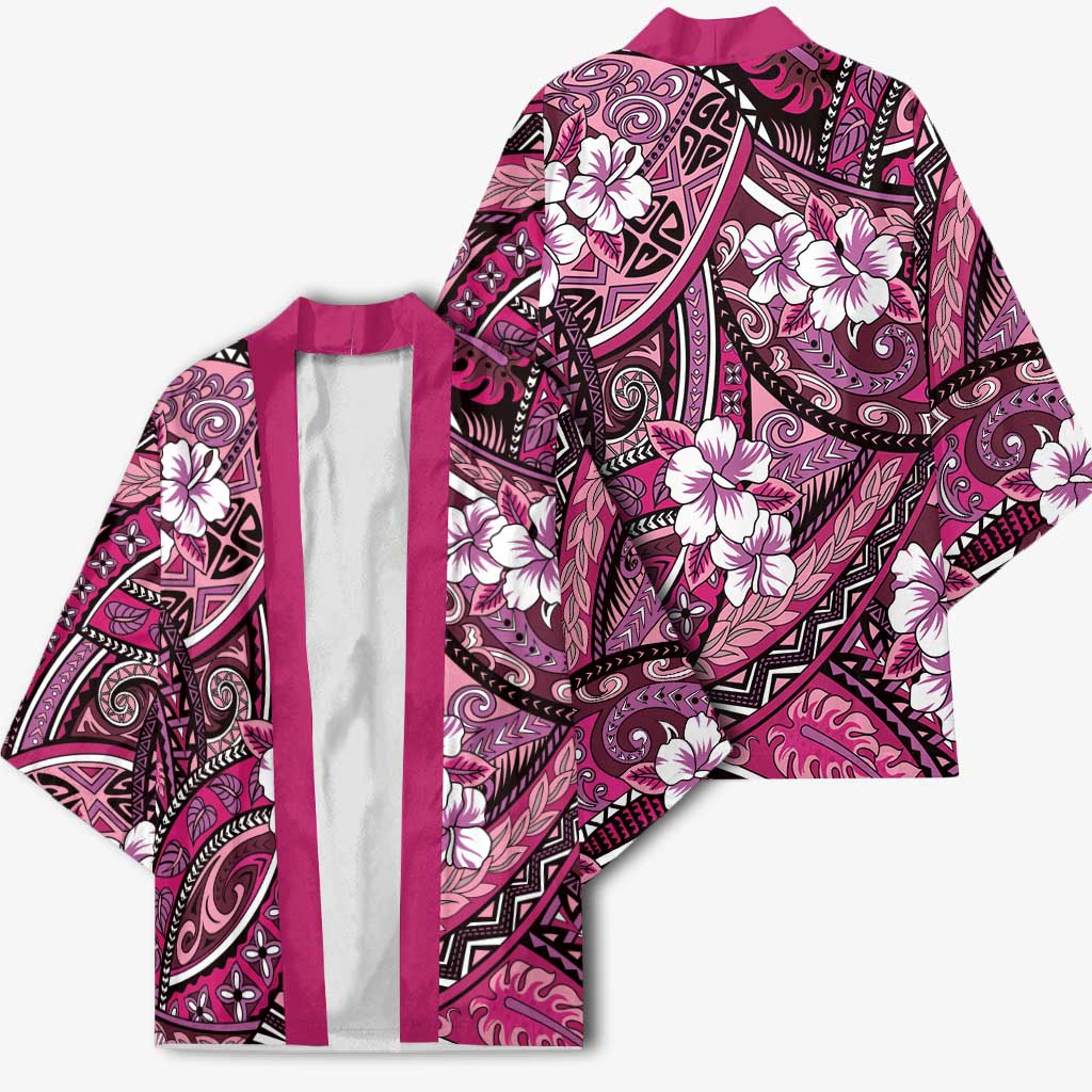 Polynesian Hibiscus Tropical Pink Floral Kimono Tribal Pattern - Polynesian Pride