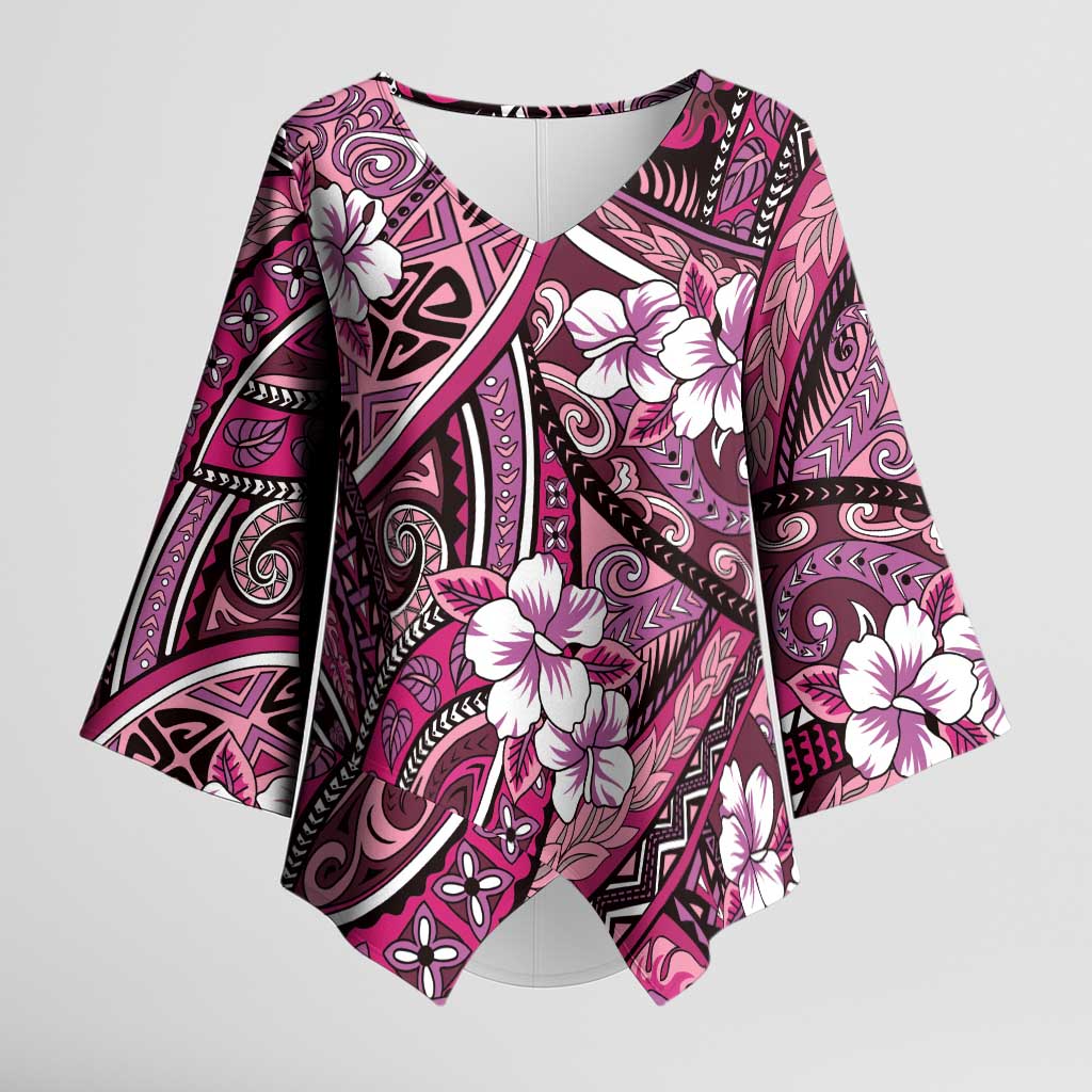 Polynesian Hibiscus Tropical Pink Floral Kimono Sleeve Blouse Tribal Pattern LT01 Female Pink - Polynesian Pride