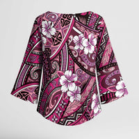 Polynesian Hibiscus Tropical Pink Floral Kimono Sleeve Blouse Tribal Pattern LT01 - Polynesian Pride