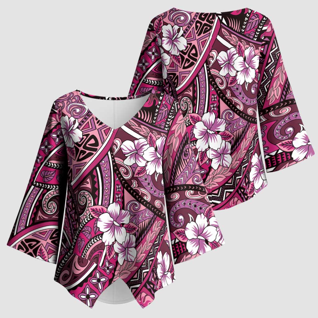 Polynesian Hibiscus Tropical Pink Floral Kimono Sleeve Blouse Tribal Pattern LT01 - Polynesian Pride