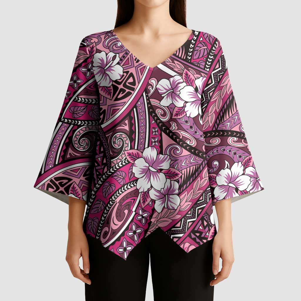Polynesian Hibiscus Tropical Pink Floral Kimono Sleeve Blouse Tribal Pattern LT01 - Polynesian Pride