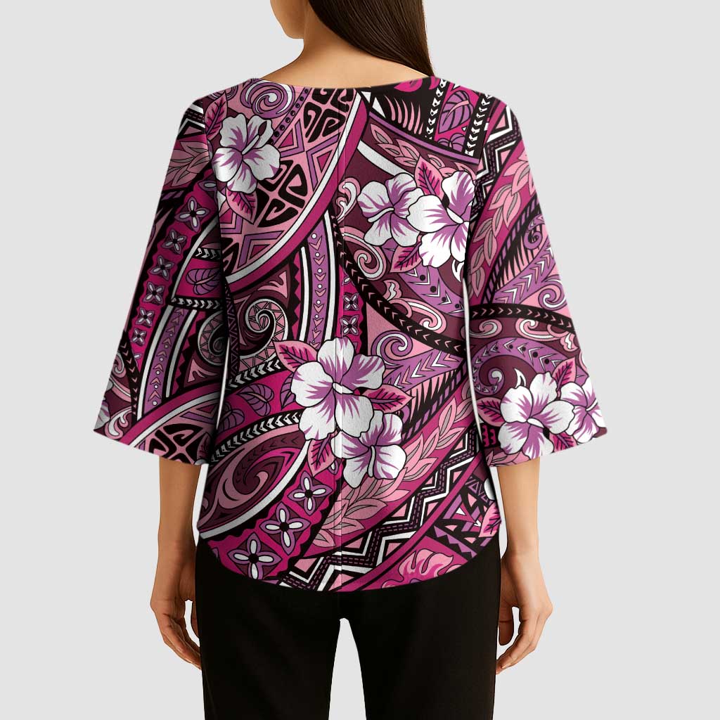 Polynesian Hibiscus Tropical Pink Floral Kimono Sleeve Blouse Tribal Pattern LT01 - Polynesian Pride