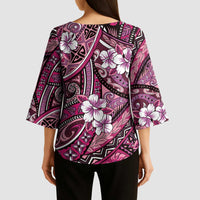 Polynesian Hibiscus Tropical Pink Floral Kimono Sleeve Blouse Tribal Pattern LT01 - Polynesian Pride