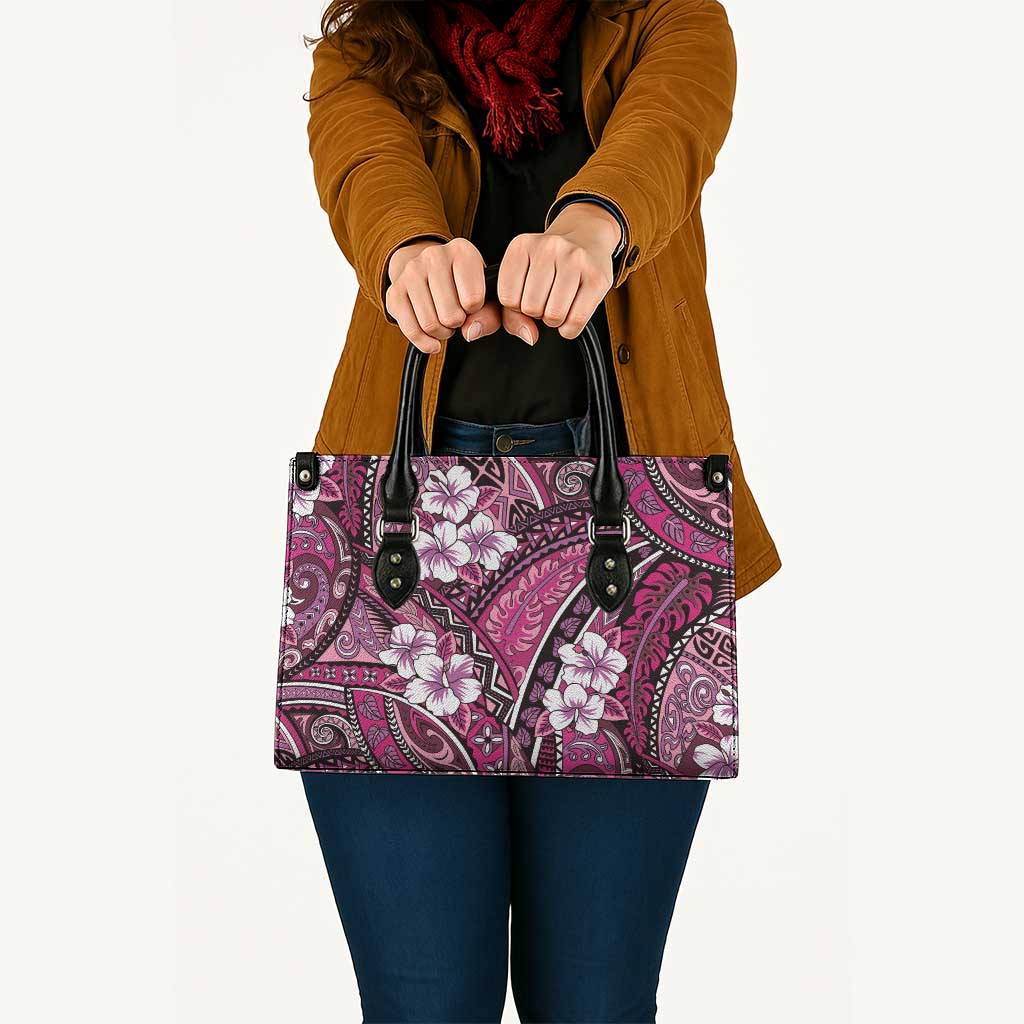 Polynesian Hibiscus Tropical Pink Floral Leather Bag Tribal Pattern - Polynesian Pride