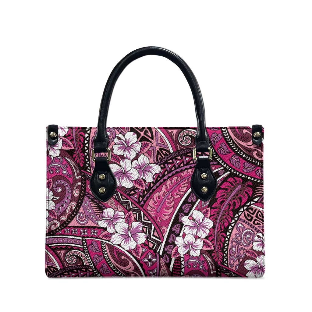 Polynesian Hibiscus Tropical Pink Floral Leather Bag Tribal Pattern - Polynesian Pride