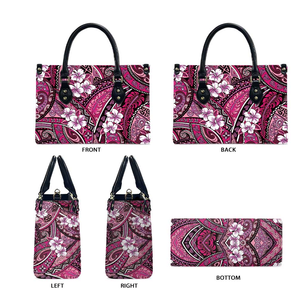 Polynesian Hibiscus Tropical Pink Floral Leather Bag Tribal Pattern - Polynesian Pride