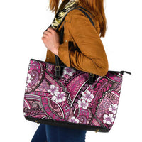 Polynesian Hibiscus Tropical Pink Floral Leather Tote Bag Tribal Pattern - Polynesian Pride