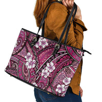 Polynesian Hibiscus Tropical Pink Floral Leather Tote Bag Tribal Pattern - Polynesian Pride