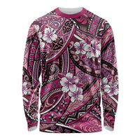 Polynesian Hibiscus Tropical Pink Floral Long Sleeve Shirt Tribal Pattern LT01 Unisex Pink - Polynesian Pride