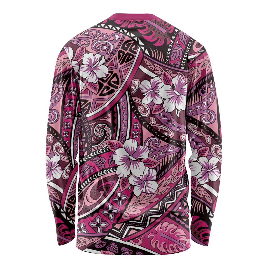 Polynesian Hibiscus Tropical Pink Floral Long Sleeve Shirt Tribal Pattern LT01 - Polynesian Pride