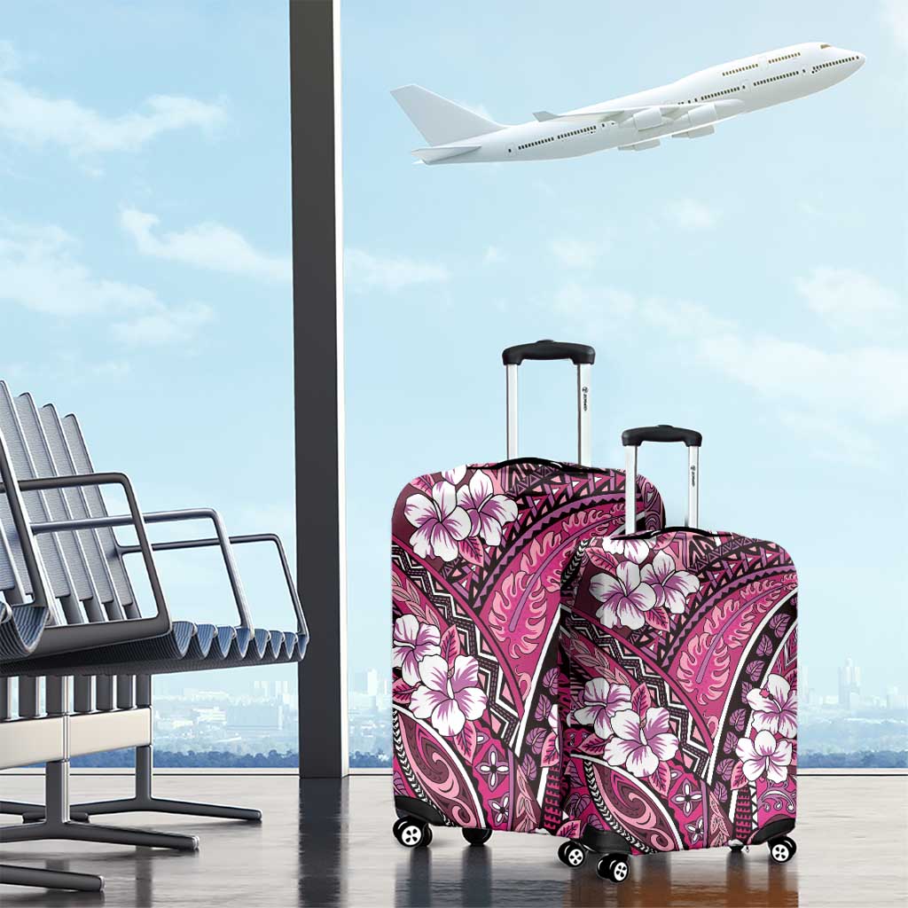 Polynesian Hibiscus Tropical Pink Floral Luggage Cover Tribal Pattern - Polynesian Pride