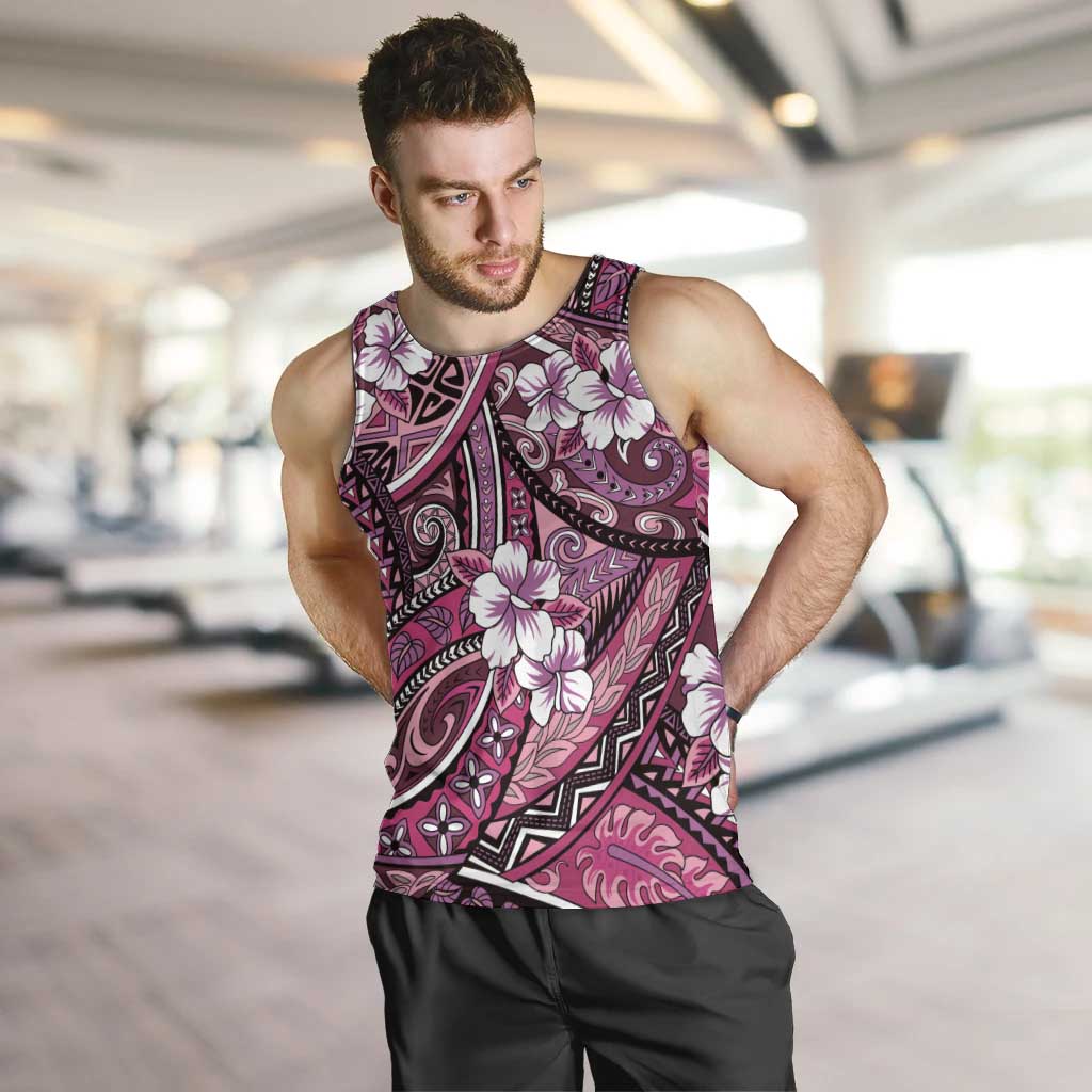 Polynesian Hibiscus Tropical Pink Floral Men Tank Top Tribal Pattern LT01 Pink - Polynesian Pride