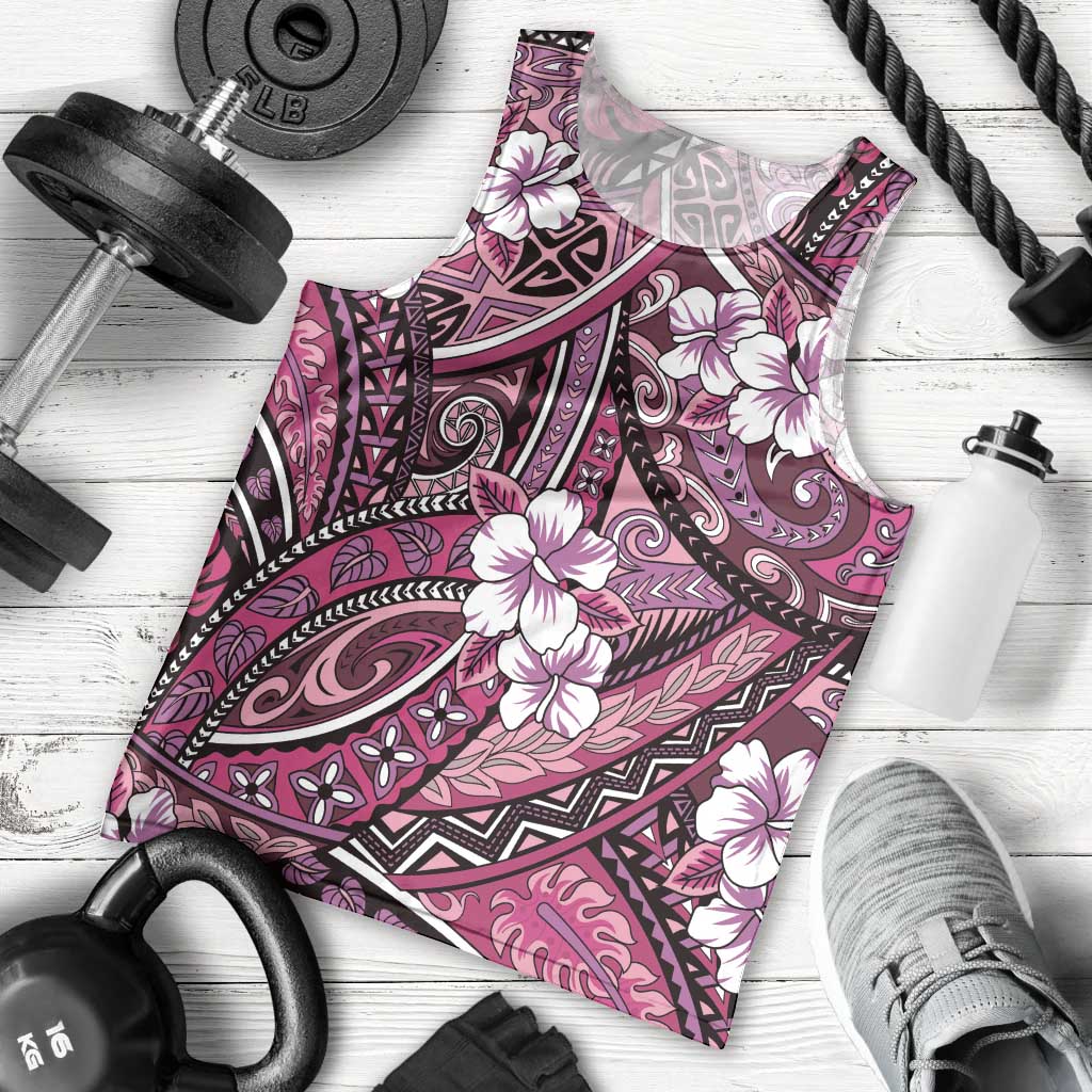 Polynesian Hibiscus Tropical Pink Floral Men Tank Top Tribal Pattern LT01 - Polynesian Pride