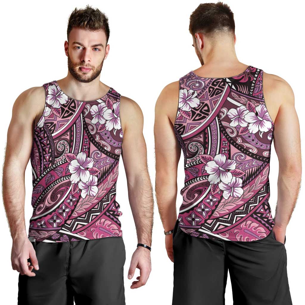 Polynesian Hibiscus Tropical Pink Floral Men Tank Top Tribal Pattern LT01 - Polynesian Pride